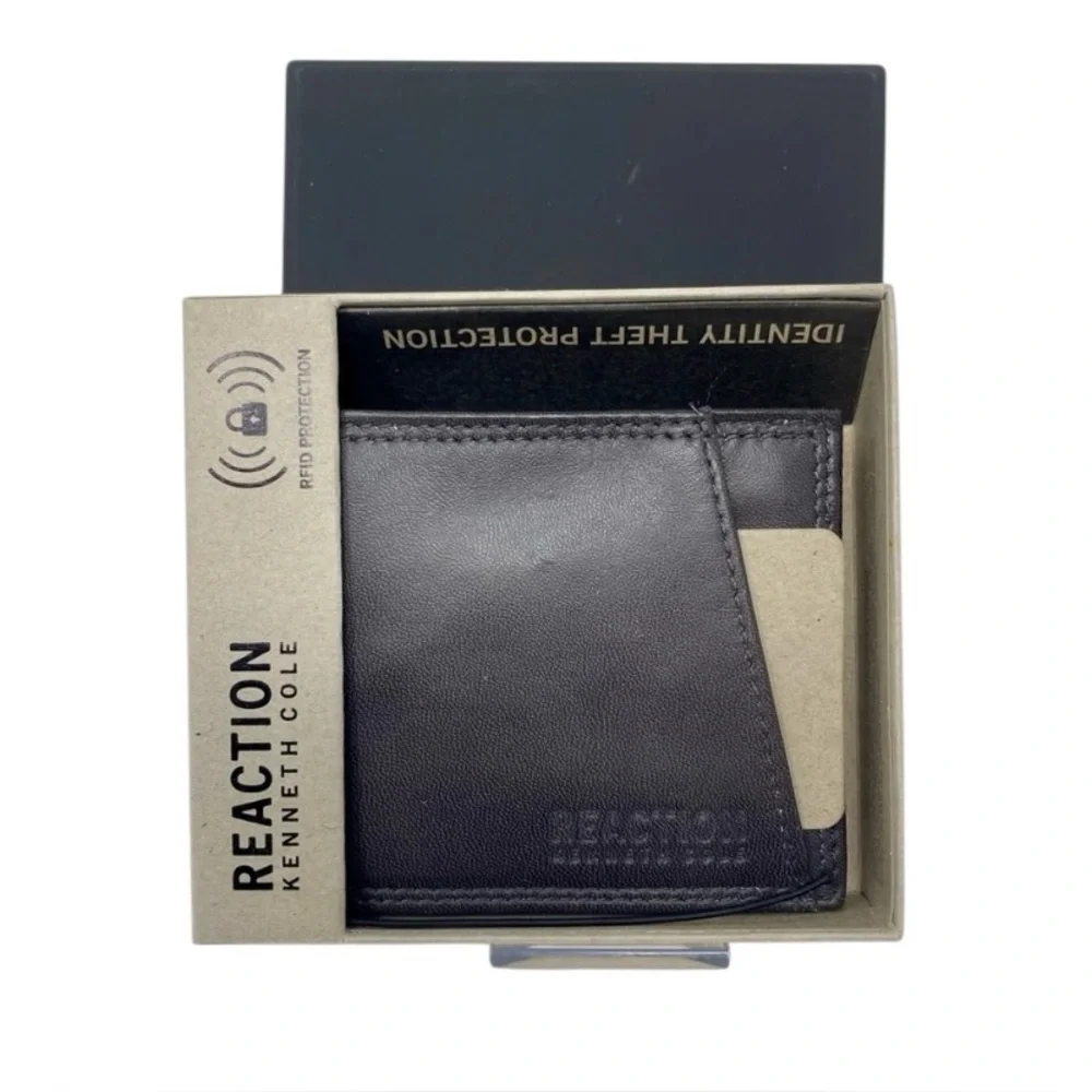 NIB Kenneth Cole Reaction RFID Grey Men's Leather Bifold Wallet